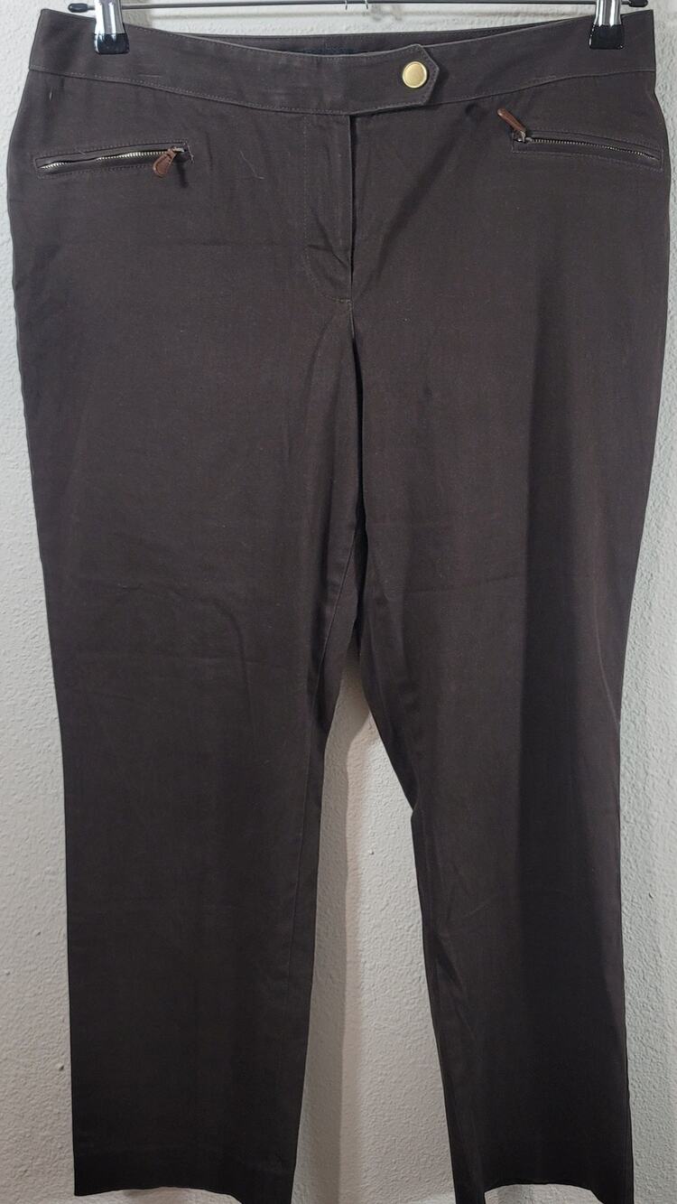 Talbots Signature Brown Flat Front Jeans 12P Lightweight Stretch Zipper Pockets